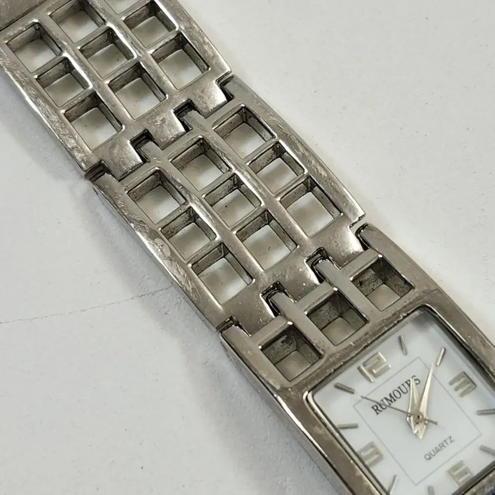 Rumours Watch Women's 28820 Silver Tone Rectangle Quartz Geometric Bracelet VTG
